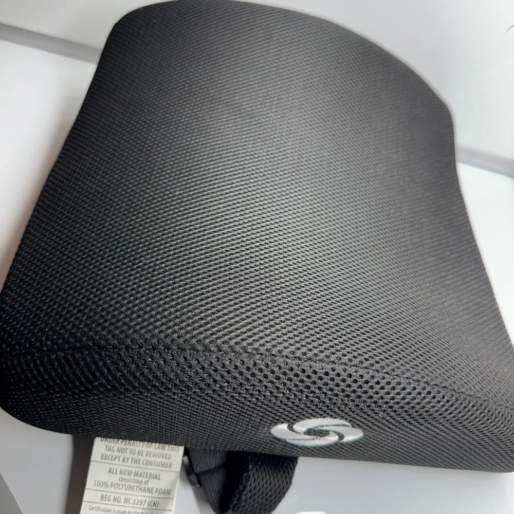 Samsonite Ergonomic Lumbar Support Pillow Black Mesh Memory Foam with Strap